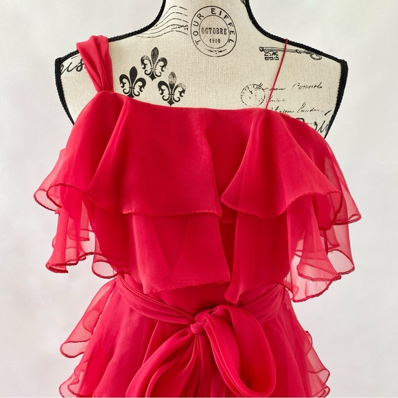 Vintage Miss Elliette Cascading Ruffles Maxi Dress Evening Gown Red 6 - Picture 2 of 16